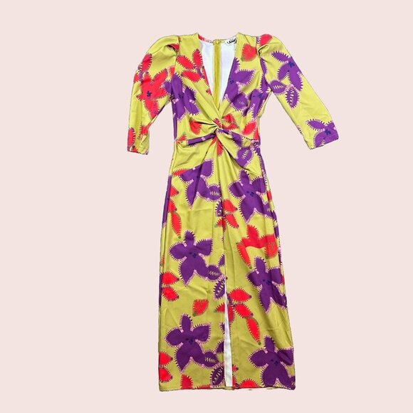 Laagam Lea Midi Dress Colorful Maximalist Green Purple Red Size X-Small - Picture 3 of 9